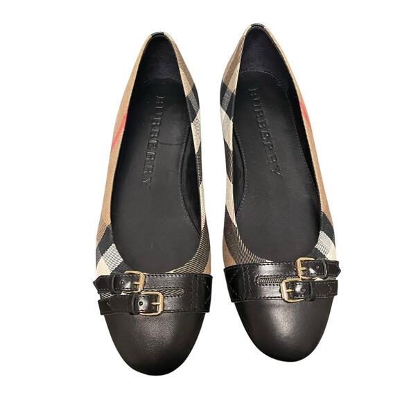 Burberry House Check Bridle Avonwick Ballerina Flats Tan Black Red 40 / US 10 - Picture 2 of 10